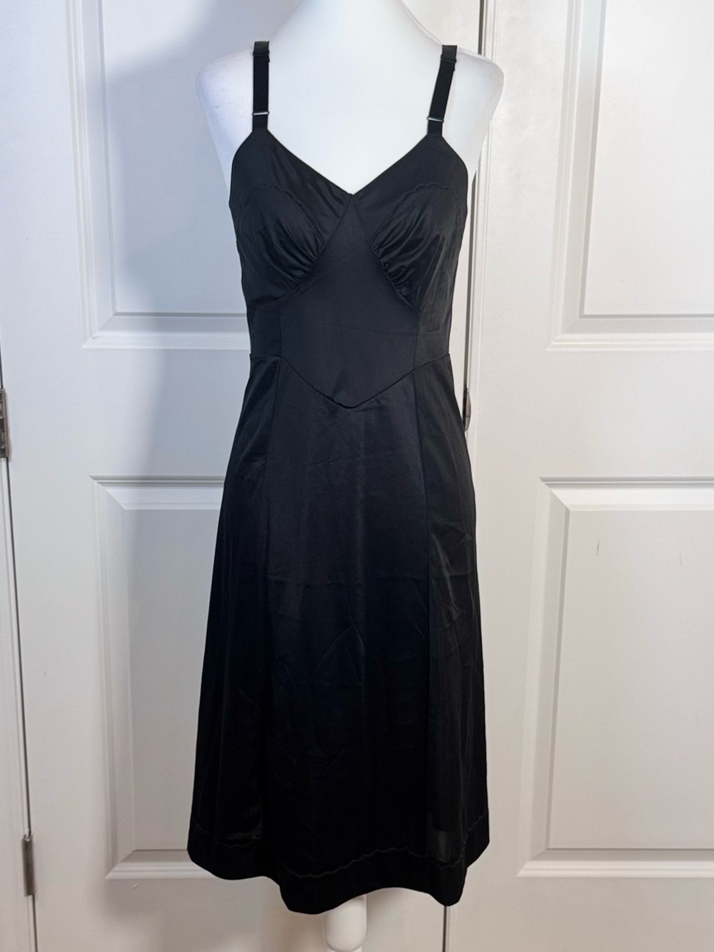 Vintage Black Nylon Slip Dress 34 Pin Up Boudoir 50s 60s Goth Glam Coquette Vamp